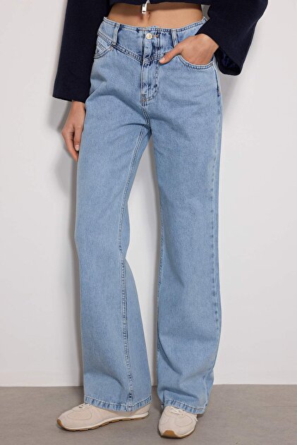 Trendyol Blue Jeans Skinny A Vita Alta In Denim Elasticizzato - 98% Cotone, Vestibilità Aderente, Colore Blu