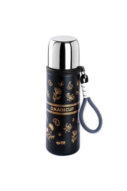 Okadi Flower Patterned Black Stainless Steel Thermos 500ml