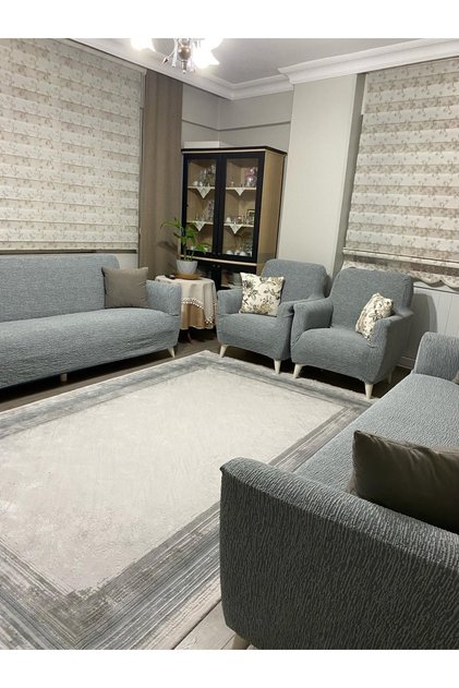 Plain Pattern Jacquard 3311 Sofa Cover. Elastic Sofa Bed Cover. Sofa Cover Set. Gray