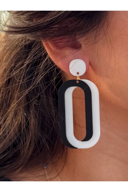 Black and White Geometric Ring Special Design Earrings