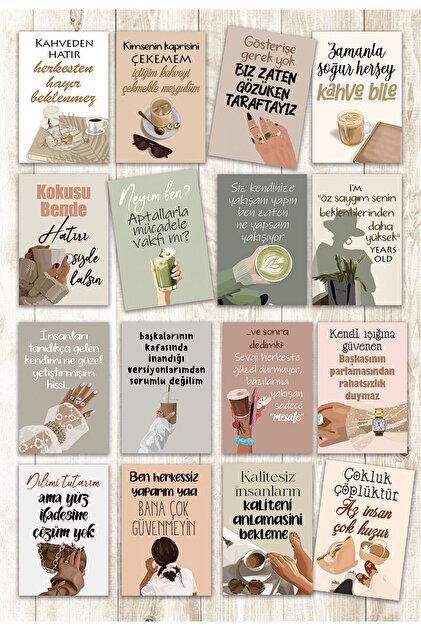 16 Piece Motto Card Set Pastel Brown Presentation Cards