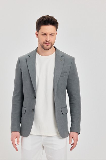 Fedeli Men's Gray Cotton Blended Stretching Fabric Slim Fit Sports Blazer Jacket