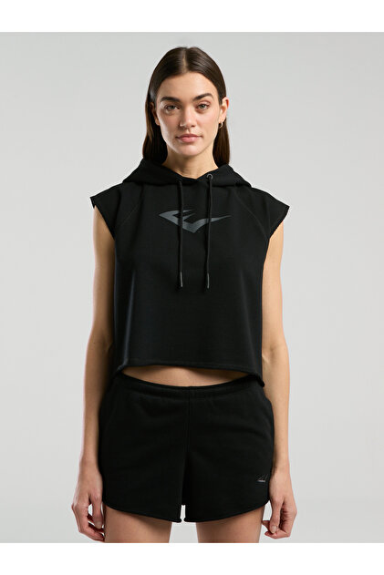 Ever Classics Wmn Black Women's Crop Hooded Sleeveless Sweatshirt