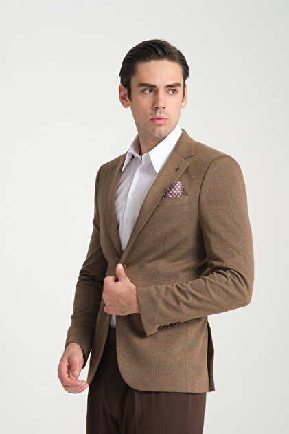 Men's Plaid 360 All Direction Stretching Slim Fit Slim Fit Mono Collar Print Blazer Jacket