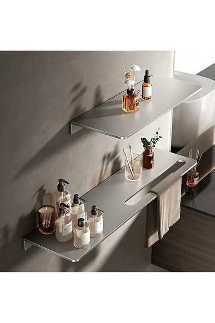 GKD Dekoratif Paslanmaz Çelik Raf, 50cm-30cm 2 Adet Modern Banyo Havlu Askısı ve Depolama Ünitesi