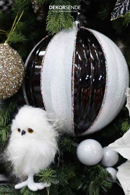 Christmas Ornament Black and White Sectioned Ball 20 cm