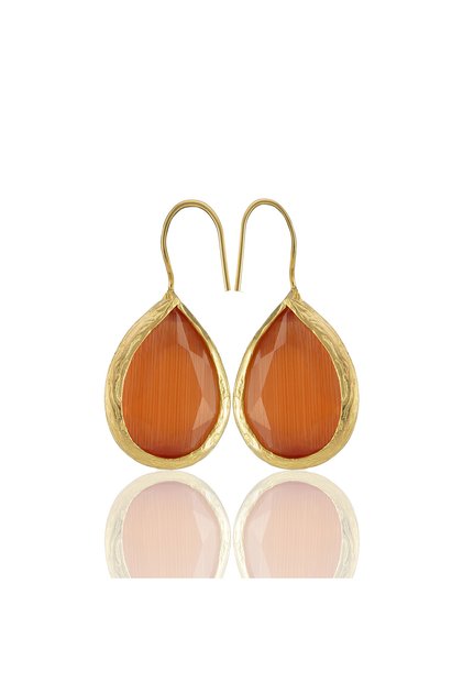 Kadir Jewellery 22 Ayar Altın Kaplama Damla Taşlı Küpe -El İşçiliği Ve Hipoalerjenik Küpe