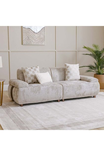 Valira 3 Seater Fabric Sofa - Beige L232xW104xH81cm