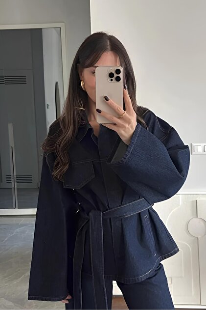 Γυναικείο τζιν μπουφάν με δεμένο μπλε Navy Blue