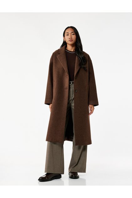 Double Breasted Collar Pocket Long Sleeve Buttoned Cashmere Coat