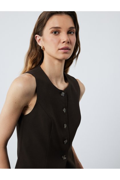 Slim Fit Crew Neck Buttoned Peplum Blazer Vest