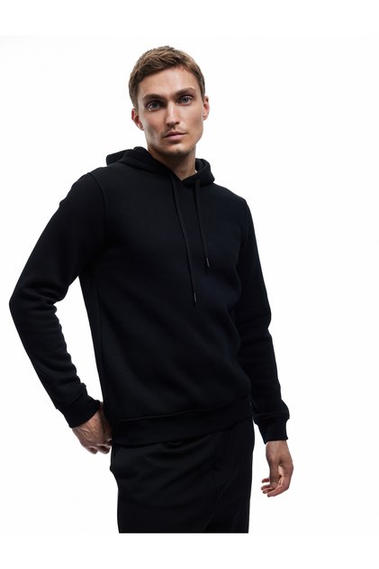 Raised Long Sleeve Basic Hooded Sweatshirt