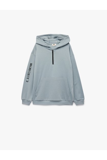 Raised Long Sleeve Zippered Hooded Sweatshirt