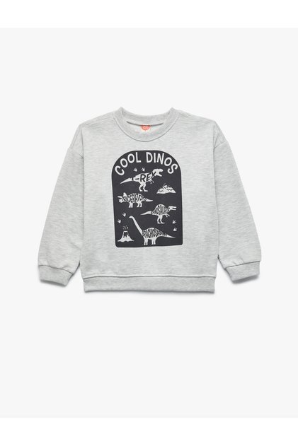 Printed Hooded Long Sleeve Crew Neck Sweatshirt