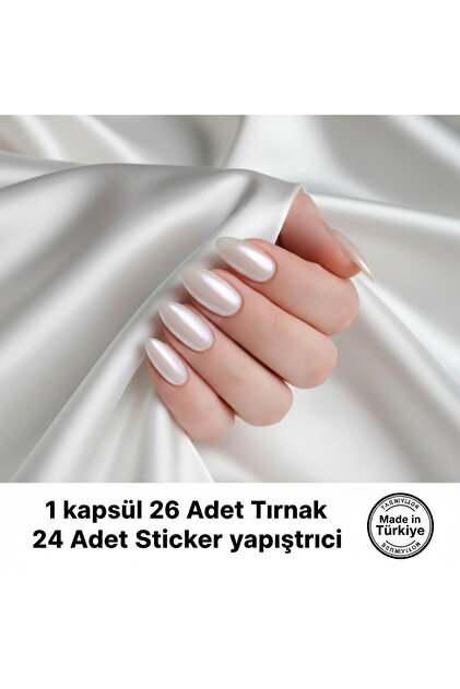 Lesley İnci Beyazı Almond Takma Protez Tırnak 1 Kapsül 26 Adet Ve