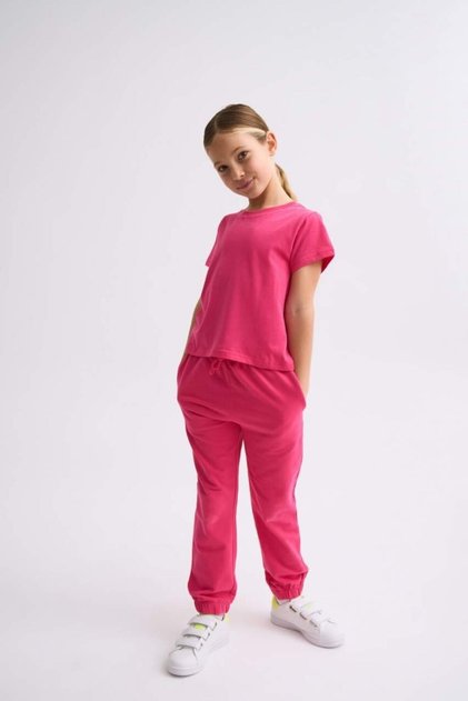 Pink Organic Sweatpants Girl's Lace-up Two-Pocket