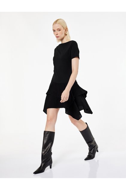 Kayak Round Neck Short Sleeve Asymmetric Cut Mini T-Shirt Dress