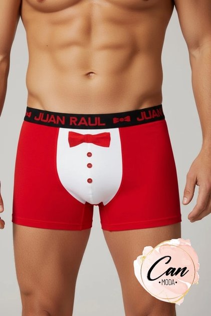 Kırmızı Papyon Tasarımlı Yılbaşı Hediyesi Boxer %95 Pamuk %5 Elastan Boxer - DB211