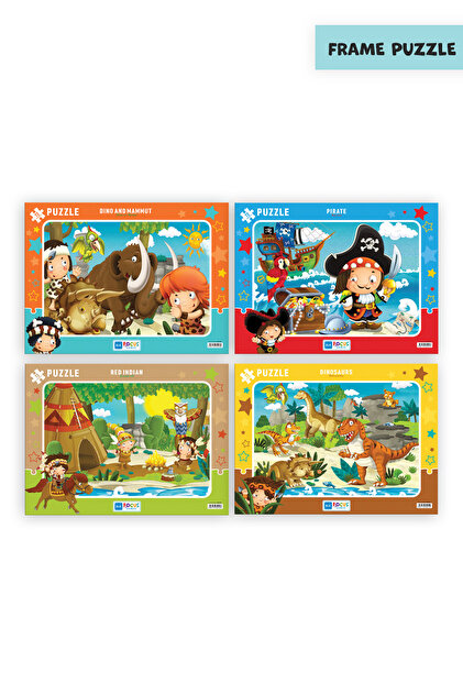 Blue Focus 72 Parça Frame Puzzle - 4'lü Set Korsan, Kızılderili