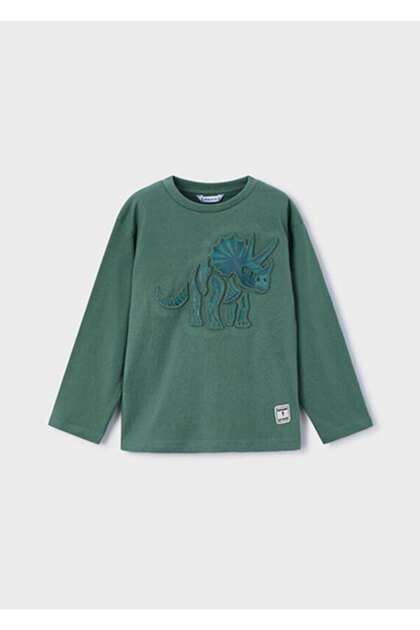 Erkek T-Shirt - Uzun Kollu / Dinozor kabartma baskılı