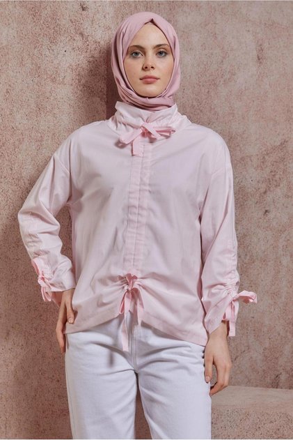 GIRLING DETAILED COTTON SATIN BLUZ 44470