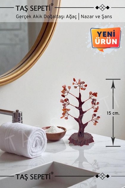 Gerçek Akik Doğal Taşı Ağaç Nazara Karşı Kalkan Şans Ağacı 15 Cm