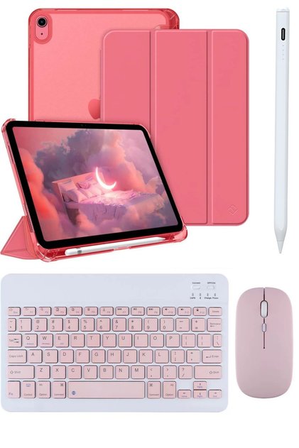 Apple iPad 11. NESİL A16 ve 10.NESİL 10.9 Uyumlu Flip Kılıf + Bluetoothlu Klavye Mouse+Kalem