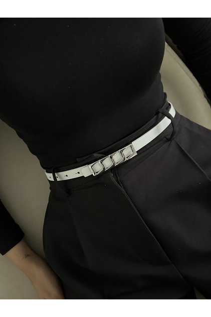 Icon Square Patterned Silver Buckle Model Women's Belt Waist Belt Coat Belt Dress Belt