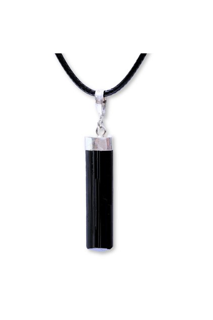Colier Ajustabil cu Pandantiv din Turmalina neagra subtire 3-4 cm Argintiu