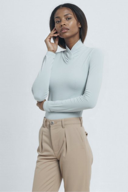 White Cross Neck Long Sleeve Women's Blouse Caroline