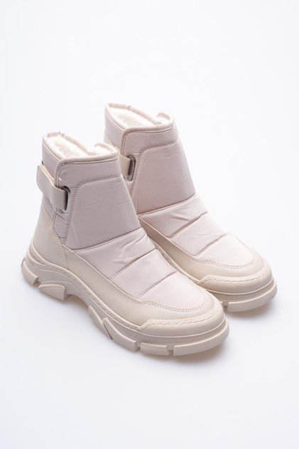 Women's Leather Boots with Parachute Velcro in Beige Norea
