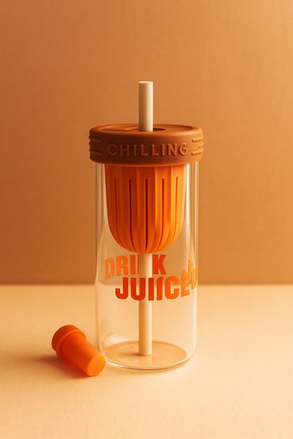 Glass Beverage Bottle with Silicone Cover – Cold Drink Cup with Straw, Filter, Leak-Proof (500 ml)