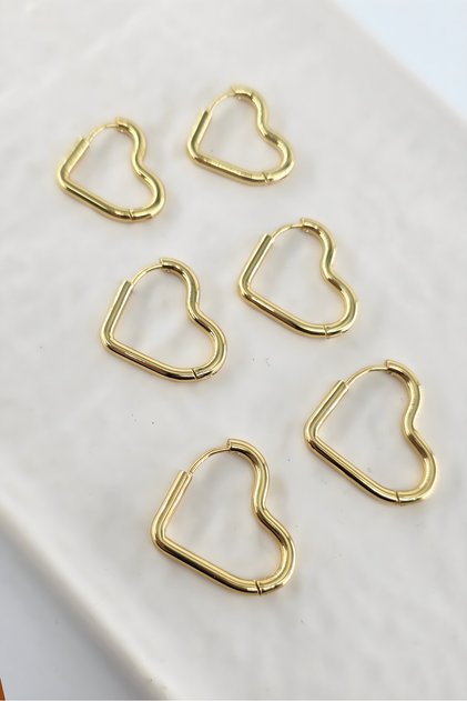 Women's 316 L Stainless Steel Anti Allergenic 3 Sizes Set of 6 Heart Shaped Geometric Earrings