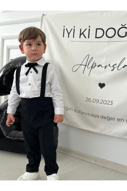 Yeni Siyah Gömlek Papyon Salopet Tulum Erkek Bebek Çocuk Takım