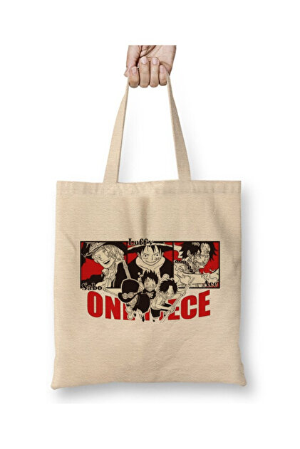 One Piece Luffy Sabo Ace White Cloth Bag Long Handle Shopping Bag Beach Bag
