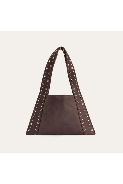 Women's Brown Suede Look Studded Handbag