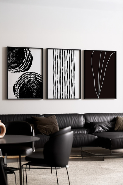 Ahşap Siyah Çerçeveli 3’lü Modern Tablo huhu240 - Üçlü Tablo Seti Siyah Çerçeve