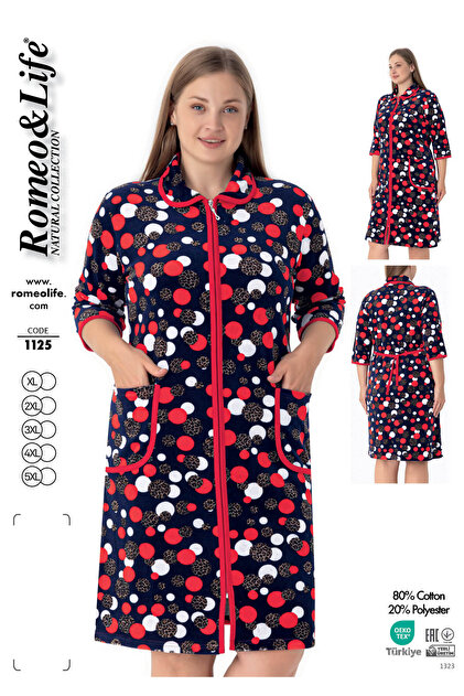 ROMEO LFE Women's Plus Size Cotton Blend Velvet Zipper Dress Laci-Leopar  1125- Trendyol