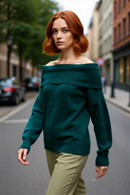 Regular Fit Carmen Collar Knitwear Sweater for Women Ideal for Winter Chic Long Sleeve Design