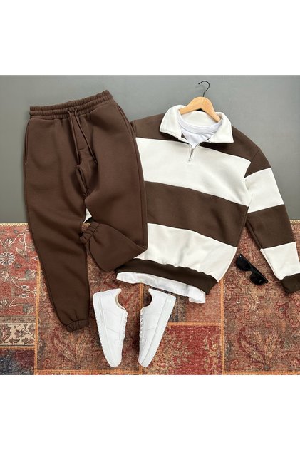 3 Thread Premium Fabric Half Zipper Sweat Tracksuit Set 2-Piece Set