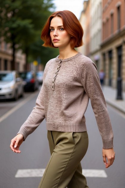 Women's Regular Fit Crew Neck Button Detail Raglan Sleeve Knitwear Sweater Soft Textured Winter Casual