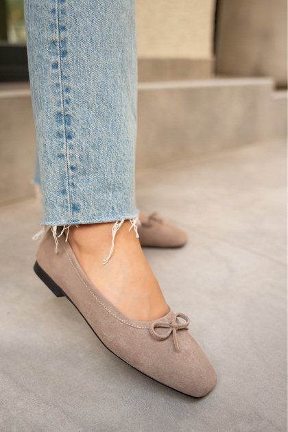 Linda Mink Suede Women's Ballerinas with Bow Detail