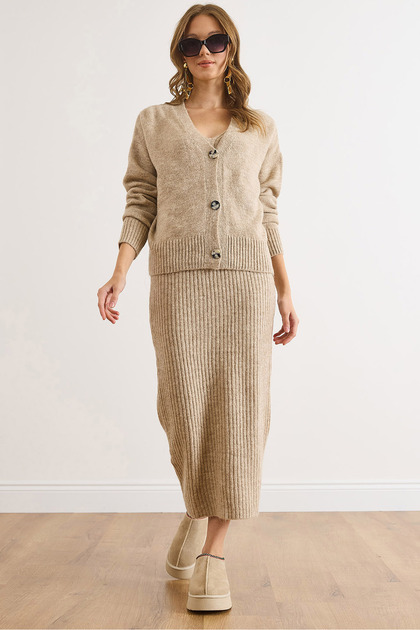 Women's Stone Cardigan Dress Soft Textured Suit Tkm-19000448