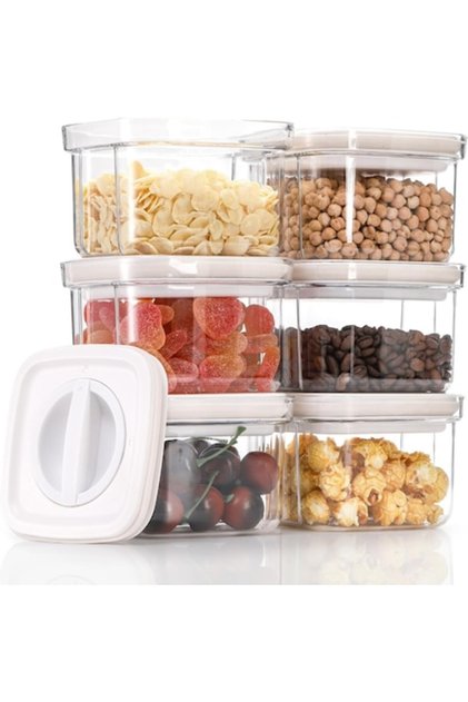Set 6 cutii alimentare cu inchidere ermetica, pentru depozitarea alimentelor, 600 ml, Alb