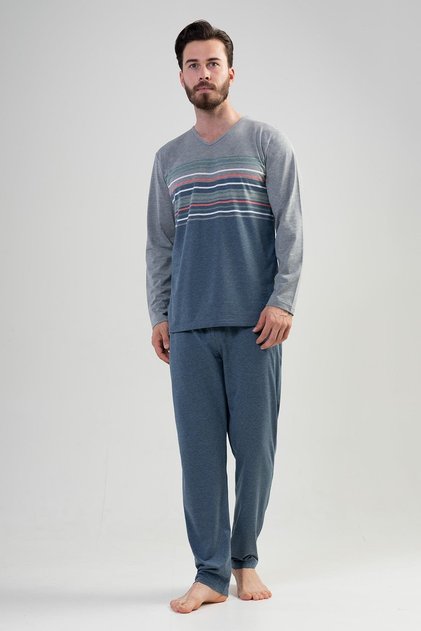 Men's Plus Size V-Neck Long Sleeve Pajama Set
,204127