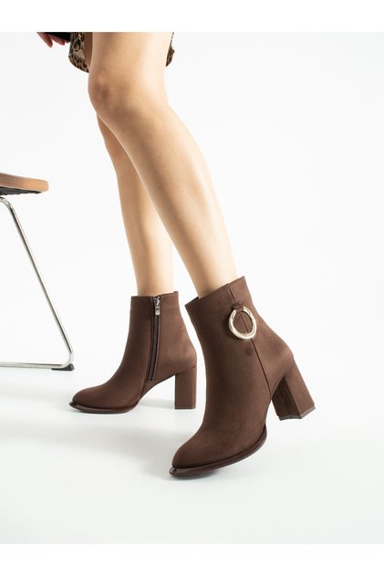 Fuga Brown Suede Women's Boots with Buckle Detail