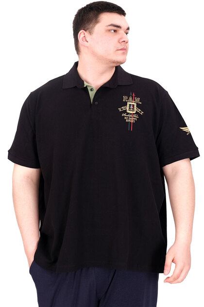 Fashion XL Large Size Men's Polo Neck T-Shirt Embroidered U25307 Black