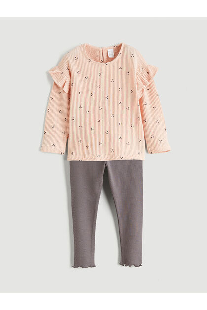 Lcw Baby Pink Crew Neck Baby Girl T-Shirt and Leggings