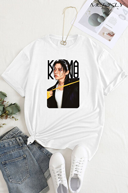 barsdepo Stray Kids Felix Baskılı Tişört, Oversize Unisex Beyaz