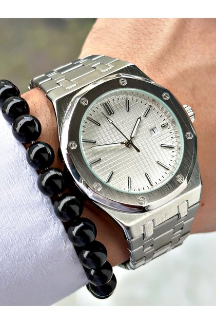 Özel Premium Lüks Seri Eşref Tek Saat Modeli Metal Kordon Takvimli Erkek Kol Saati-Bileklik Hediyeli